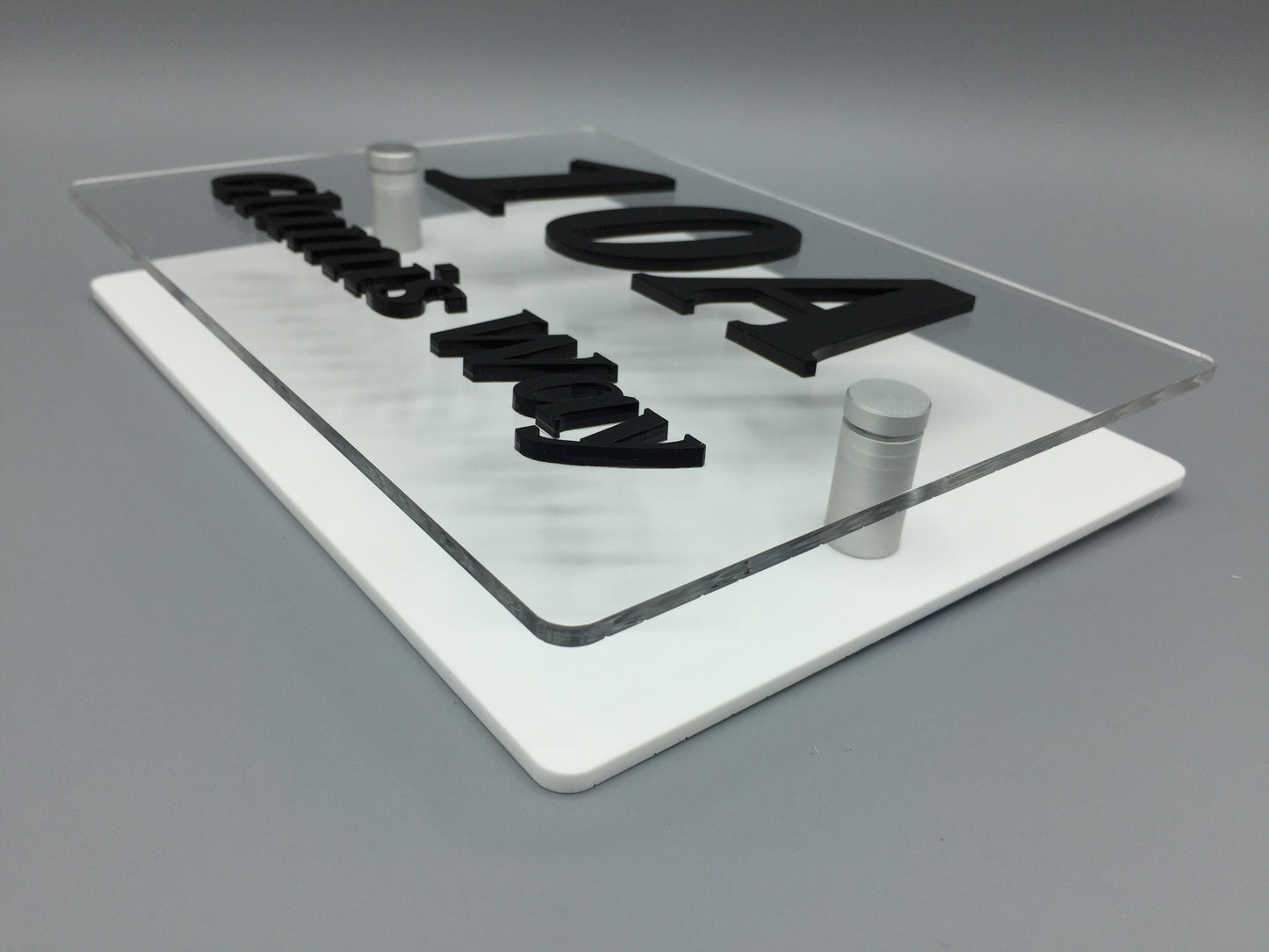 House sign - Acrylic 2D lettering - Black lettering on white background
