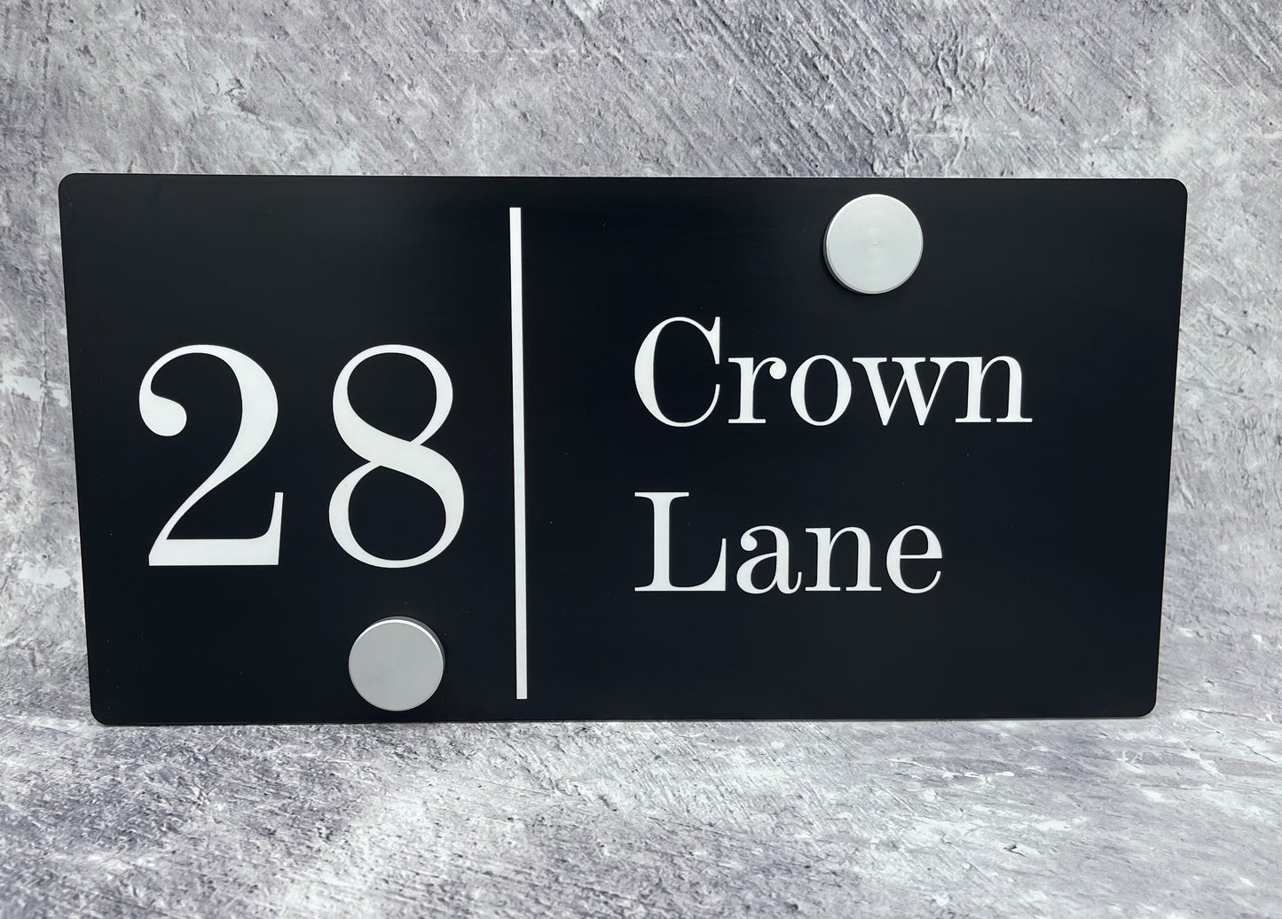 House sign - Acrylic Laminate - Black lettering on white background