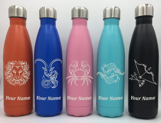 Personalised Water Bottle Flask Astrology Zodiac Sign Stainless stell hot drink