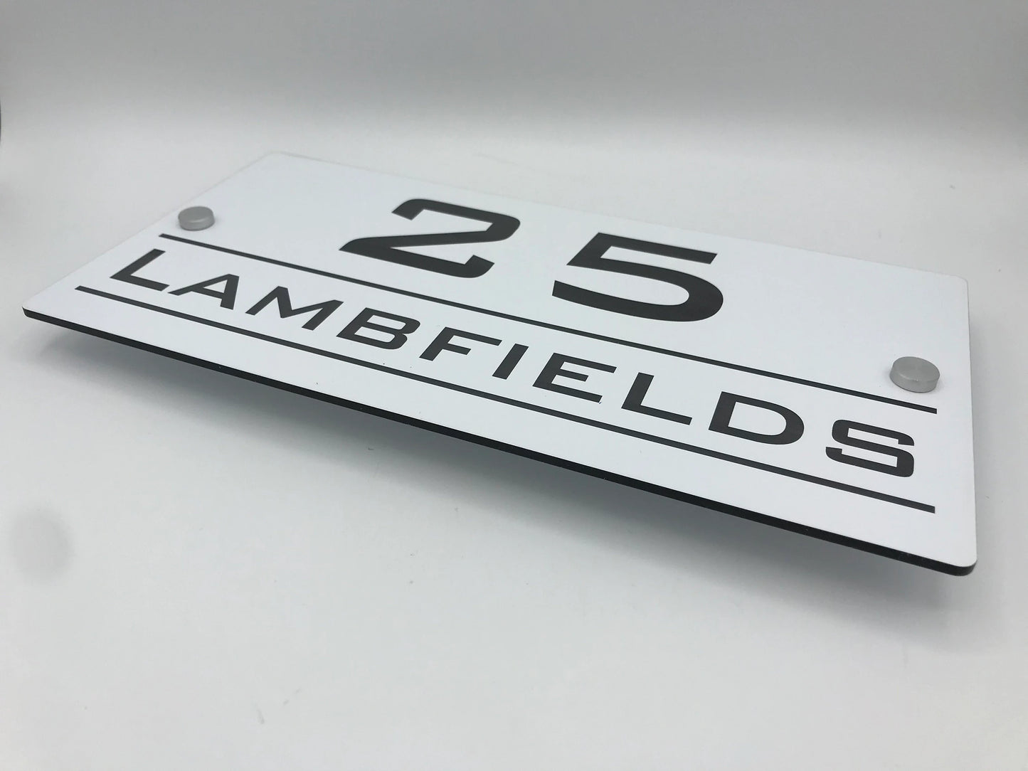House sign - Acrylic Laminate - Black lettering on white background