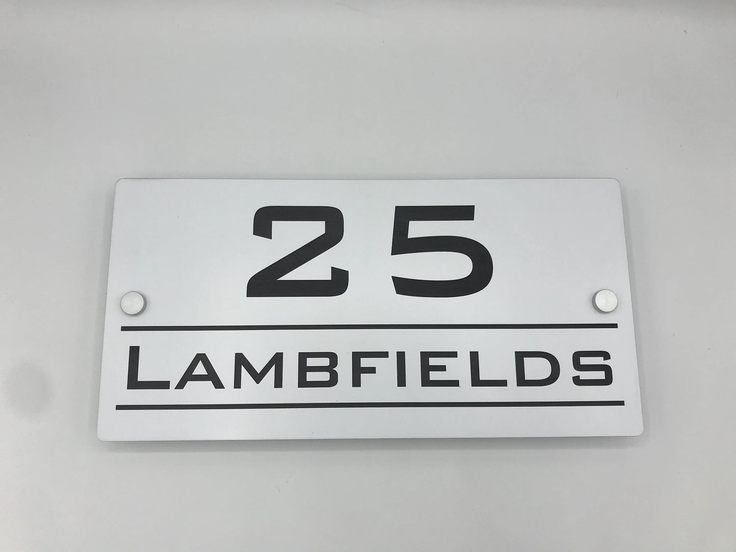 House sign - Acrylic Laminate - Black lettering on white background